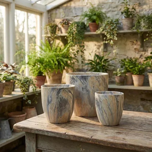 Sada 3 ks keramických květináčů NEVA MARBLE VI béžová/zlatá