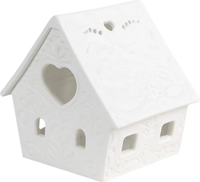Biely porcelánový svietnik chalúpka House Fairy - 8*6*8 cm