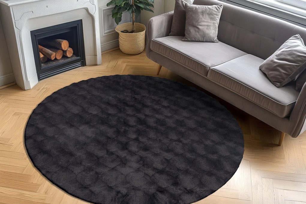 Kusový koberec Diamond Cut 800 Anthrazit kruh, 200x200 (priemer) kruh, čierna, obývacia izba, Obsession