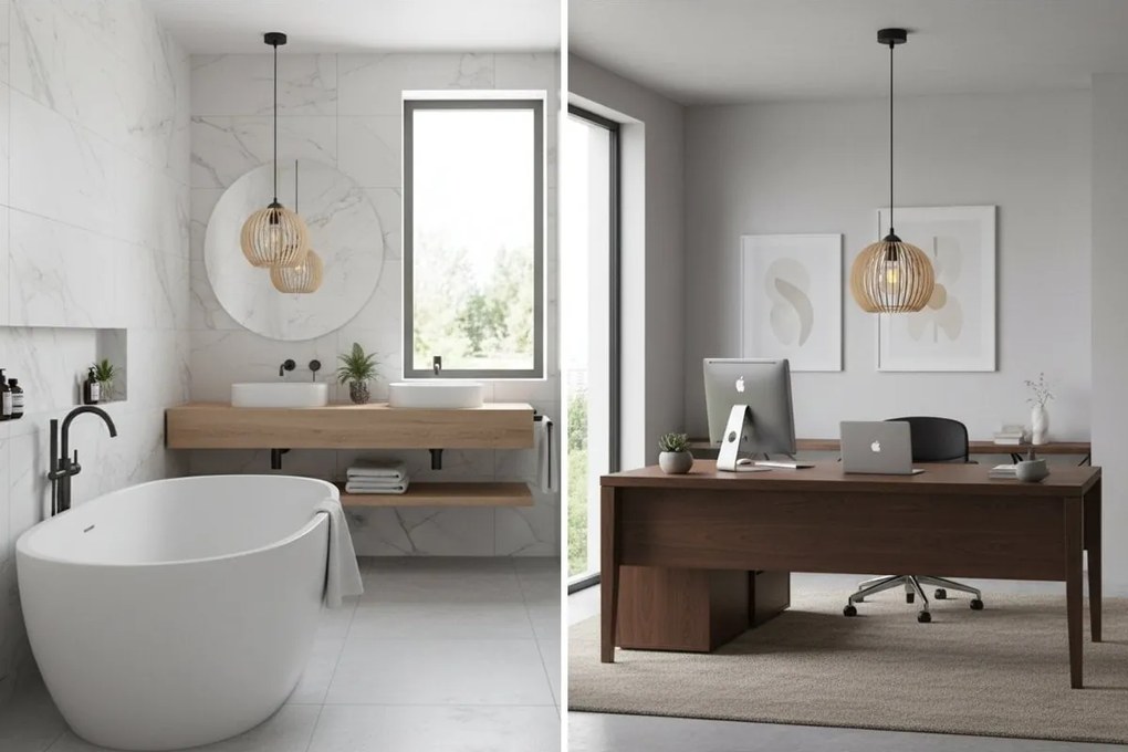 Závesné svietidlo Timber 5, 1x drevené tienidlo