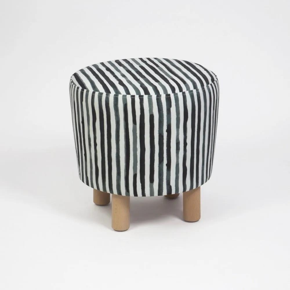 Čiernobiely taburet s drevenými nohami Cono Railey, ⌀ 41 cm