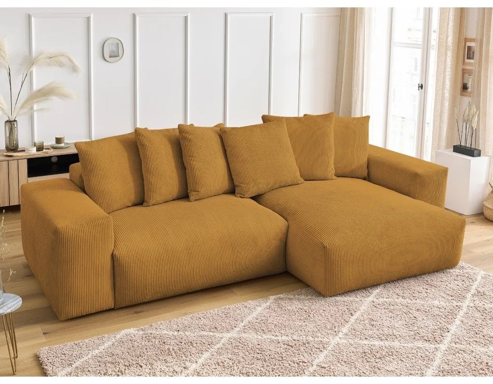 Menčestrová rozkladacia/s úložným priestorom rohová pohovka v horčicovej farbe Voltaire – Bobochic Paris