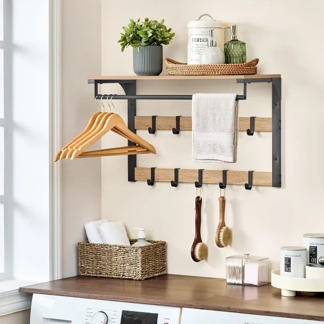 Nástenný vešiak s poličkou OSKAR LCR101B11 čierny / hnedý