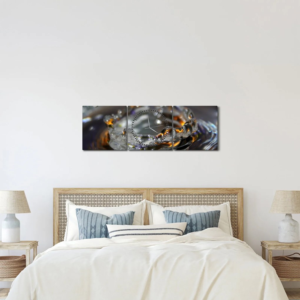 Obraz náramku z kvapiek vody (s hodinami) (90x30 cm)
