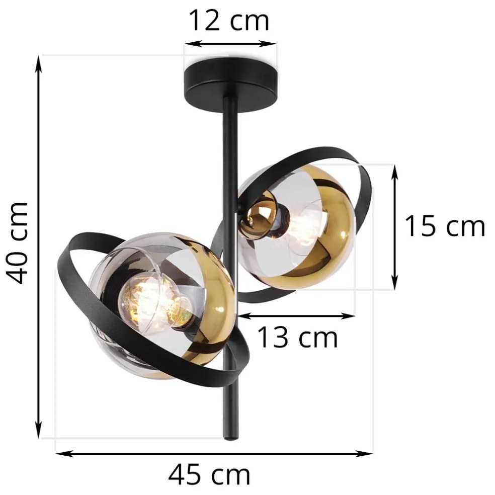 Stropné svietidlo Asturia Ring, 2x zlaté/transparentné sklenené tienidlo, B/G