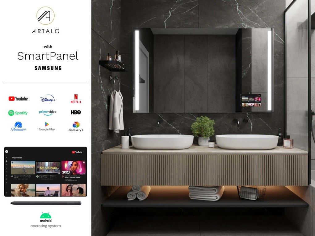 SMART Zrkadlo do kúpeľne s LED osvetlením M4 premium + Samsung SmartPanel
