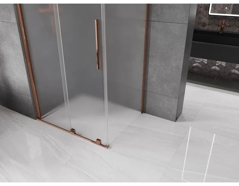 Mexen Velar, sprchový kút s posuvnými dverami 140 x 90 cm, 8mm sklo námraza, ružové zlato, 871-140-090-31-55
