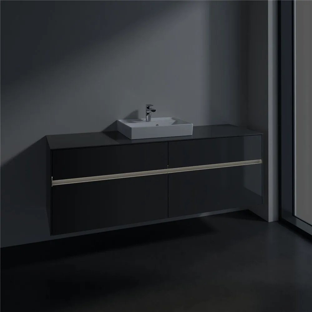 VILLEROY &amp; BOCH Collaro závesná skrinka pod umývadlo na dosku (umývadlo v strede), 4 zásuvky, s LED osvetlením, 1600 x 500 x 548 mm, Glossy Grey, C077B0FP