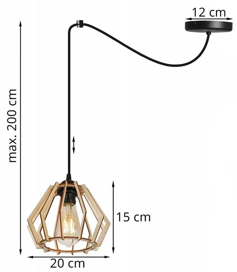 Závesné svietidlo TIMBER SPIDER, 1x drevené tienidlo