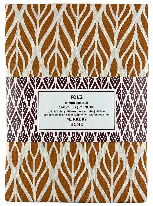 Obliečky Folk bavlna ecru/horčicová 160x200 + (2) 70x80 Merkury Home