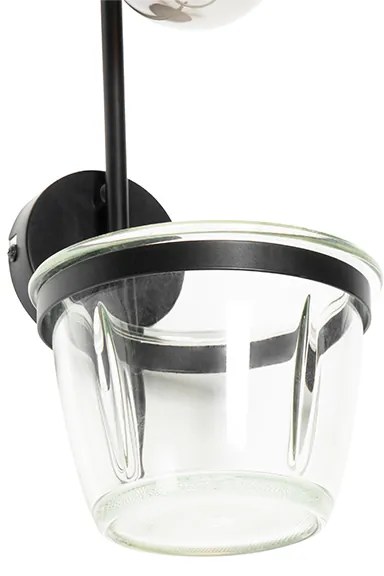 Moderná nástenná lampa čierna so sklom - Roslini