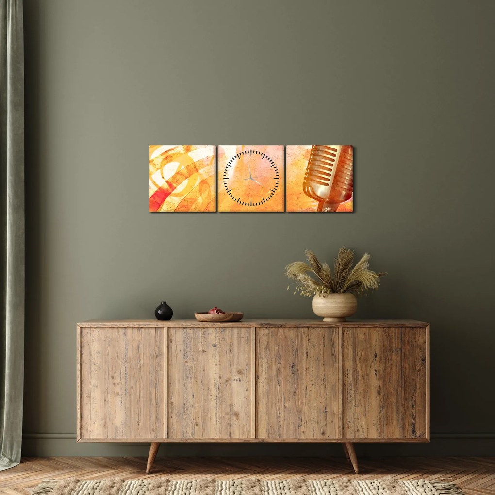 Obraz - Retro mikrofón (s hodinami) (90x30 cm)
