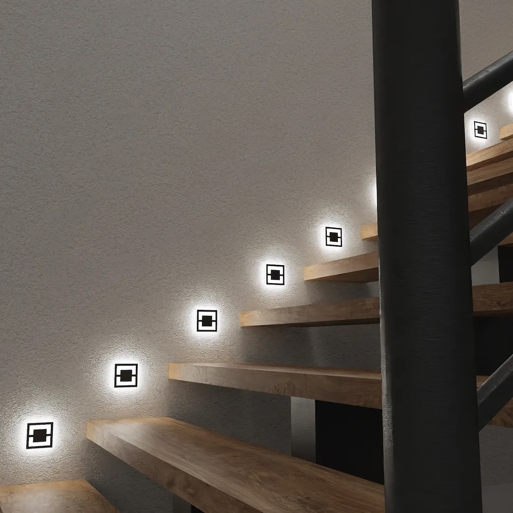Schodiskové LED svietidlo Quadro, 1x LED 0,6w, 4000k, b