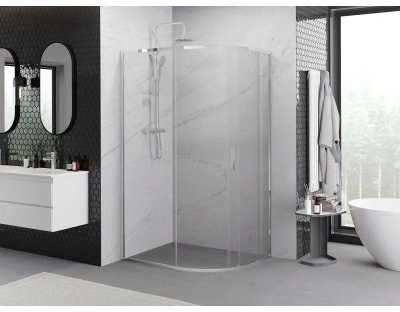 Mexen Exo, asymetrický sprchovací kút s posuvnými dverami 100 x 80 cm, 6mm číre sklo, chrómový profil, 8131-100-080-01-00