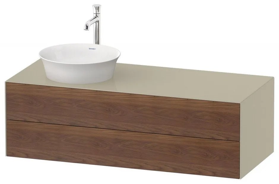 DURAVIT White Tulip závesná skrinka pod umývadlo na dosku vľavo, 2 zásuvky, 1300 x 550 x 408 mm, americký orech masív/taupe vysoký lesk, WT4987L77H3