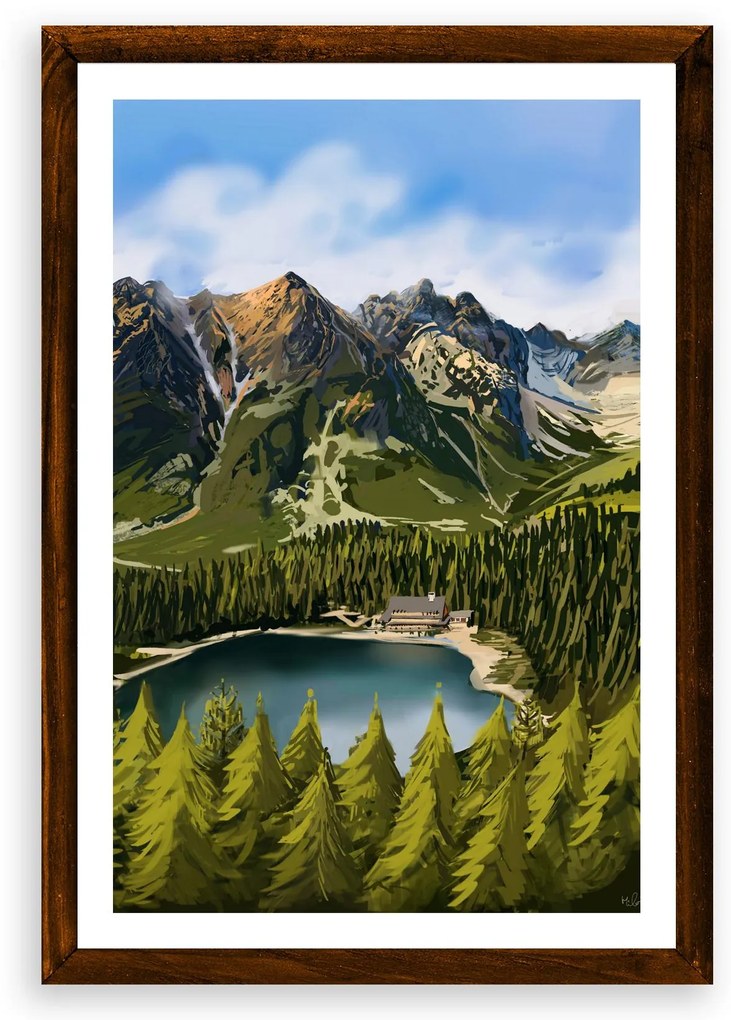 Poster Popradské pleso - Poster 50x70cm + čierny rám (71,8€)