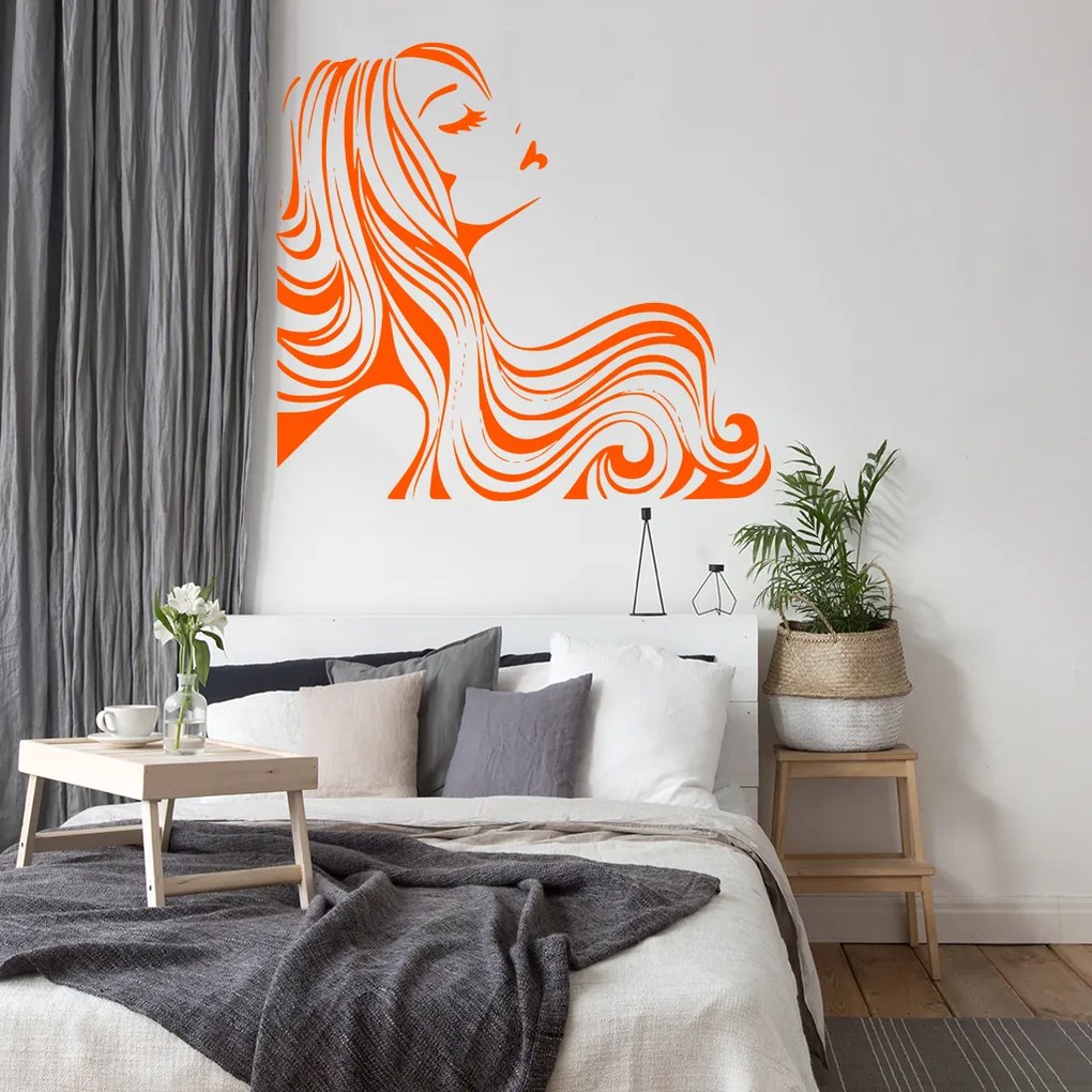 Veselá Stena Samolepka Žena z profilu Farba: oranžová, Veľkosť: 100 x 93 cm