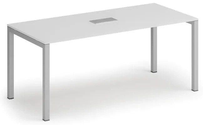 Rokovací stôl PRIMO SQUARE, 180x80 cm, biela + stolná zásuvka TYP VI, strieborná