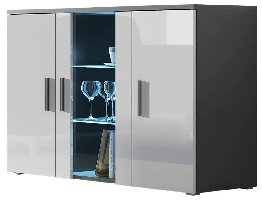 Komoda Boho B7, Osvetlenie: osvetlenie LED biele, Farby: biela / biely lesk