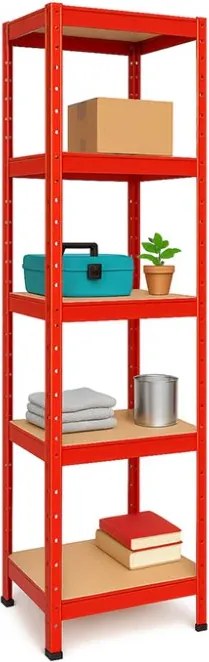 Regál 180x40x40 cm lakovaný 5-policový, nosnosť 875 kg - červený - 2ks