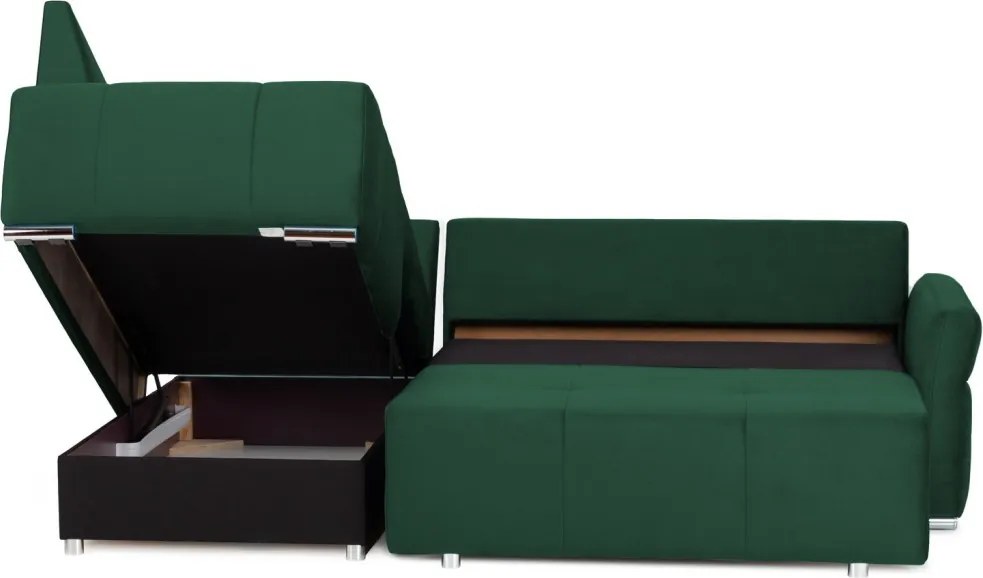 Rohová sedačka na trvalé spanie Island, tmavo zelená látka, ľavý roh