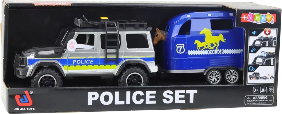 LEAN Toys Policajné terénne vozidlo s prívesom na kone Svetlá, zvuky
