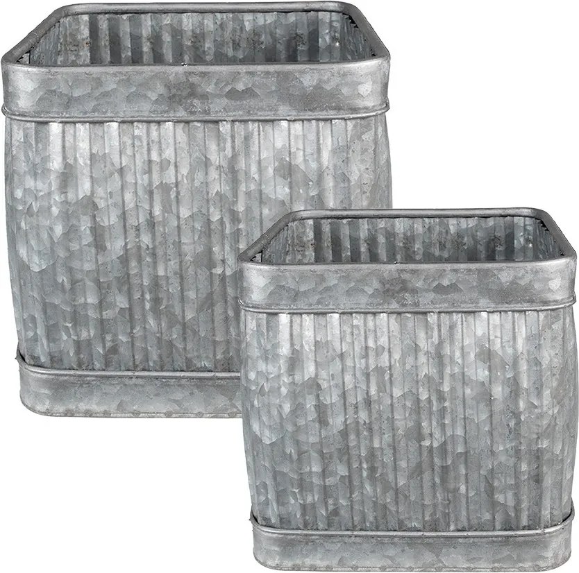 2ks plechové zinkové antik obaly na kvetináče - 31*31*28 / 25*25*23 cm