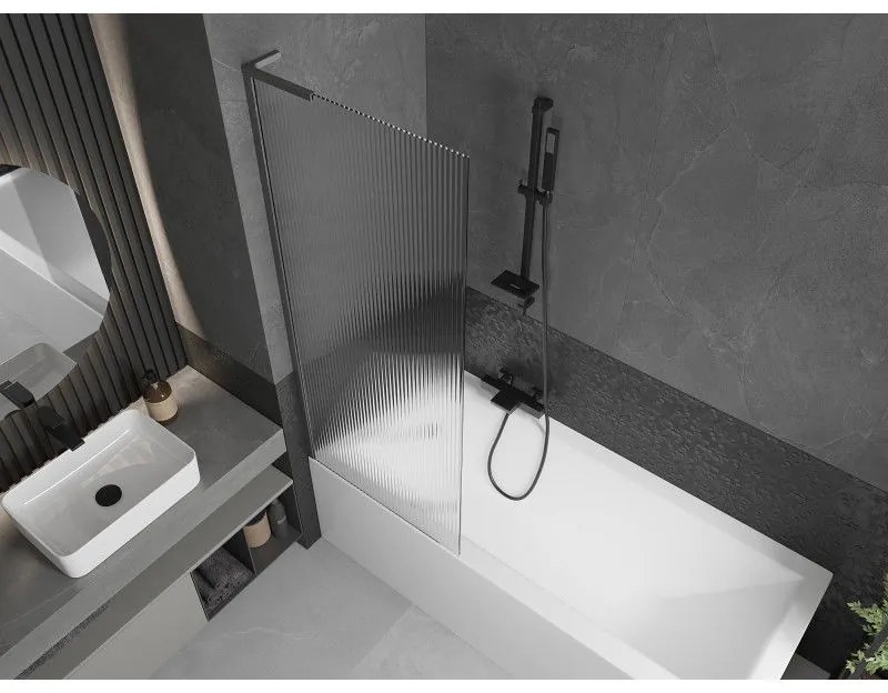 Mexen Next L, 1-krídlová vaňová zástena 70 x 150 cm, 6mm sklo s rebrovým vzorom, grafitový profil, 895-070-000-03-09-66