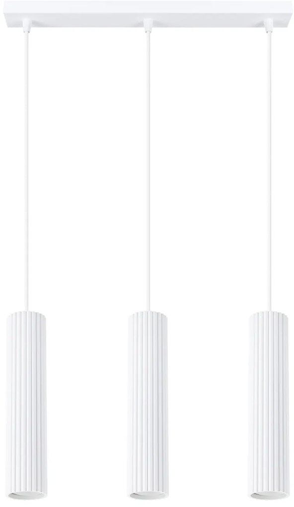 Závesné svietidlo Karbon, 3x biele kovové tienidlo