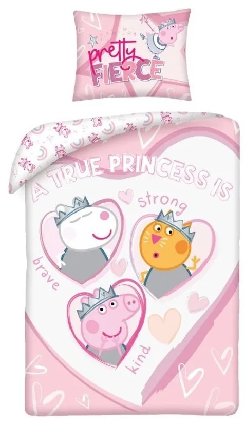 Obliečky do detskej postieľky Prasiatko Peppa - motív Pravá princezná - 100% bavlna - 40 x 60 cm + 100 x 135 cm
