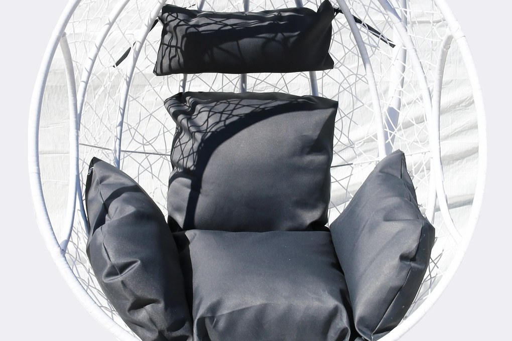 Závesné kreslo 06 biele so sivou poduškou