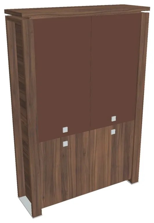 Vysoká skriňa Verno+ 140 x 46 x 210 cm, kombinované dvere, orech / hnedá