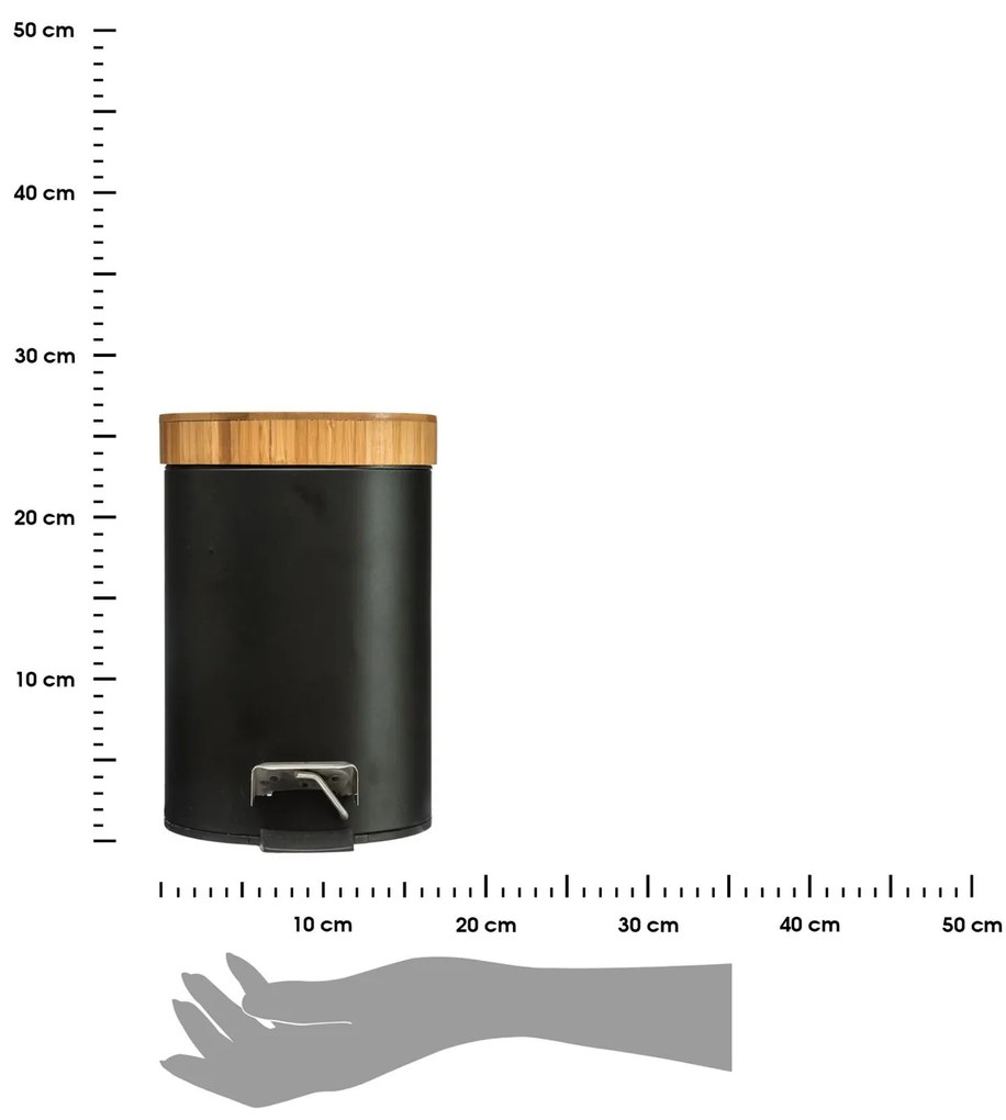 Odpadkový kôš Natureo, čierna/s drevenými prvkami, 3L