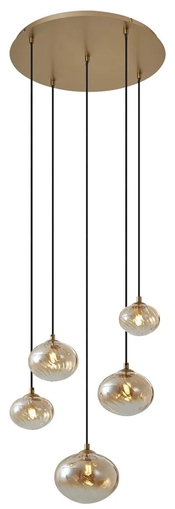 Závesná lampa Art Deco zlatá s jantárovým sklom - Jia