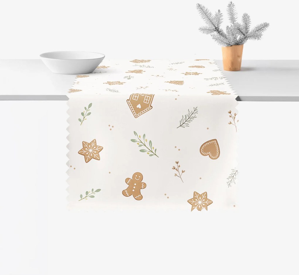 Goldea vianočný behúň na stôl teflónový - vianočné koláčíky 35x140 cm
