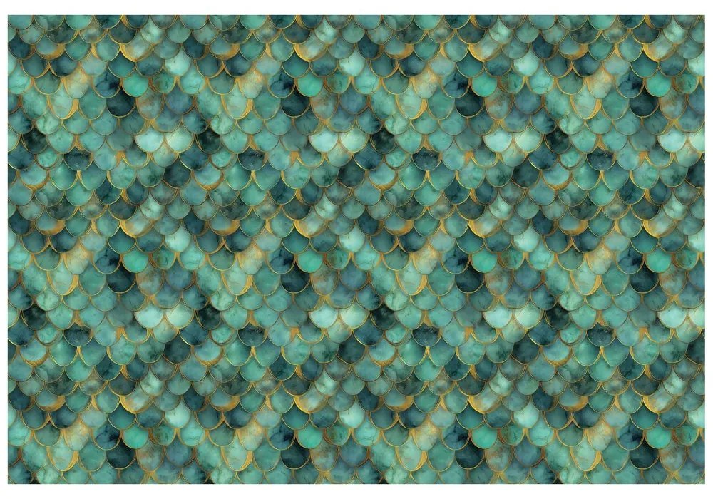 Tapeta zelené morské šupiny so zlatým nádychom