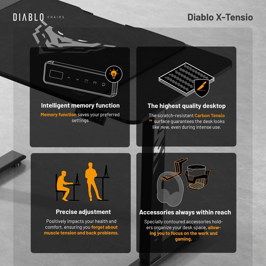 Stôl s elektricky nastaviteľnou výškou 110 cm čierny: Diablo X-Tensio 1100