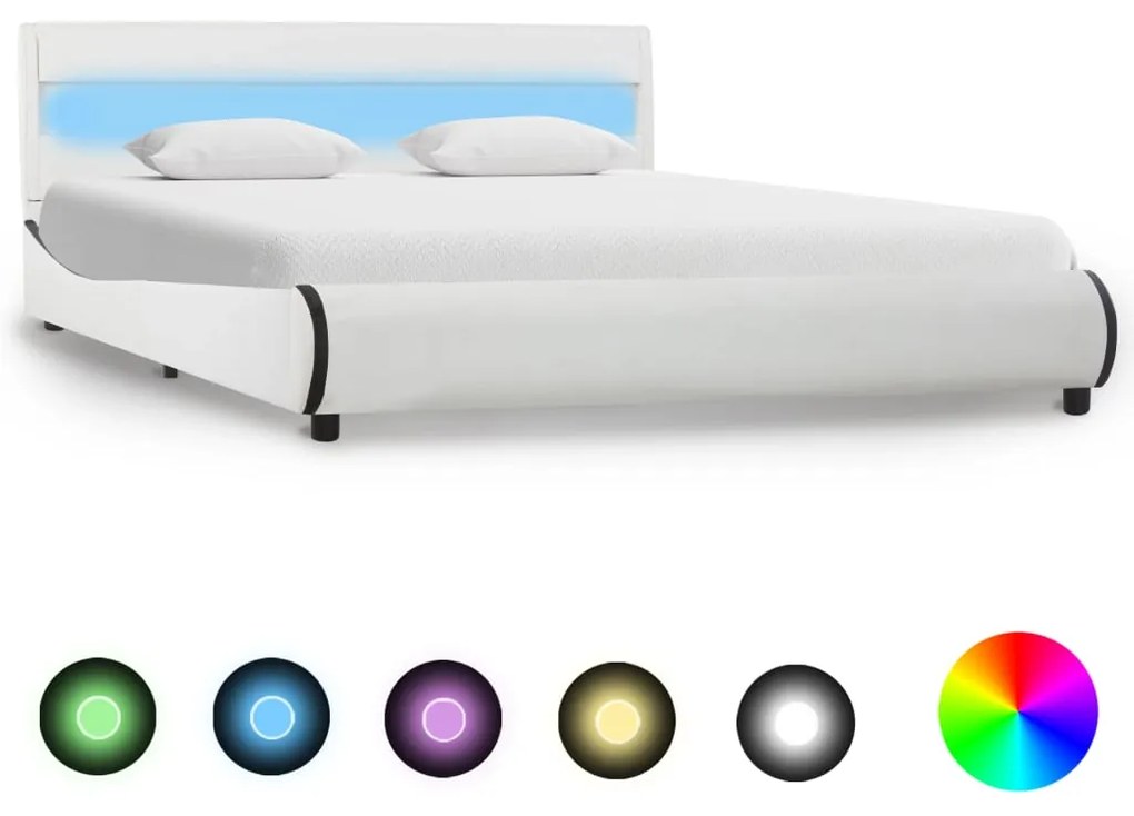 vidaXL Posteľný rám s LED, biely, umelá koža 120x200 cm