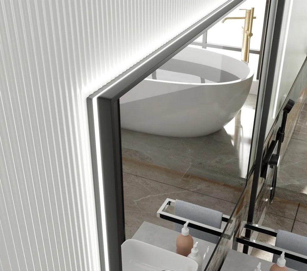 Erga Megan, LED zrkadlo 60x80cm (80x60cm) v čiernom ráme, 2185 lm, 3 farby svetla, zadné osvetlenie, ERG-V01-MEGAN-6080-BK