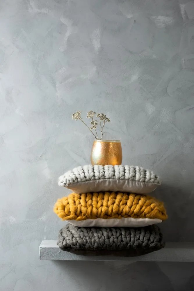 Pletený okrový vankúš Tricot ochre - 40 * 40 cm