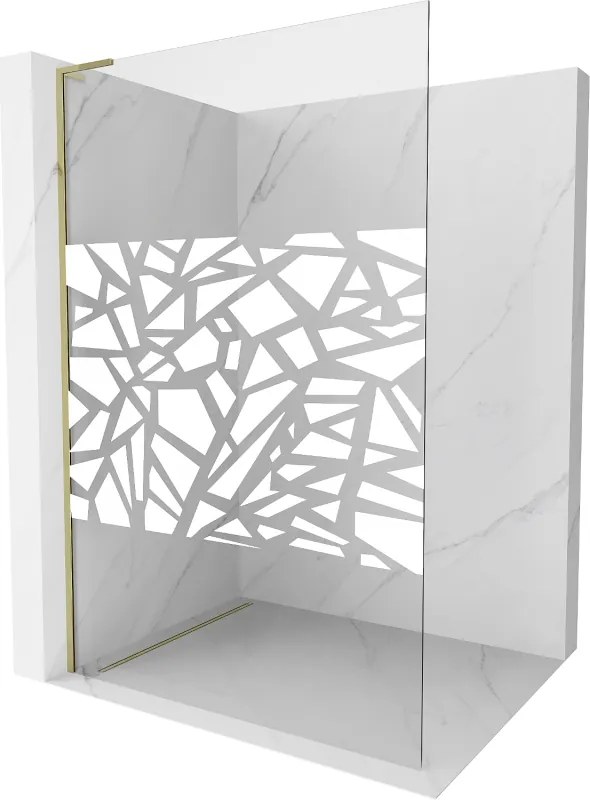 Mexen Kioto L, sprchová zástena Walk-In 110 x 200 cm, 8mm číre sklo biely vzor, zlatý lesklý profil,800-110-103-50-78