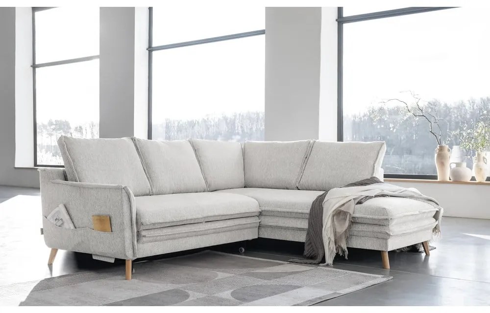 Béžová rozkladacia rohová pohovka (pravý roh) Charming Charlie – Miuform