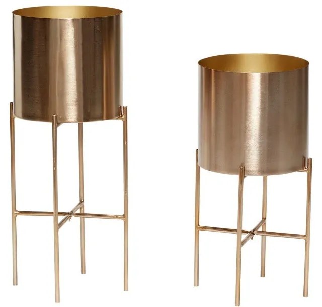 Súprava 2 kvetináčov na podstavcoch v mosadznej farbe Hübsch Gardo
