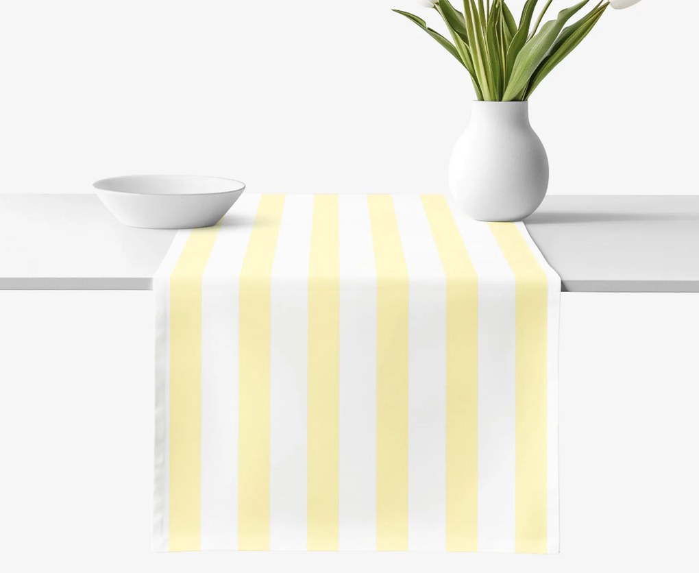 Goldea behúň na stôl 100% bavlnené plátno - žlté prúžky 50x140 cm