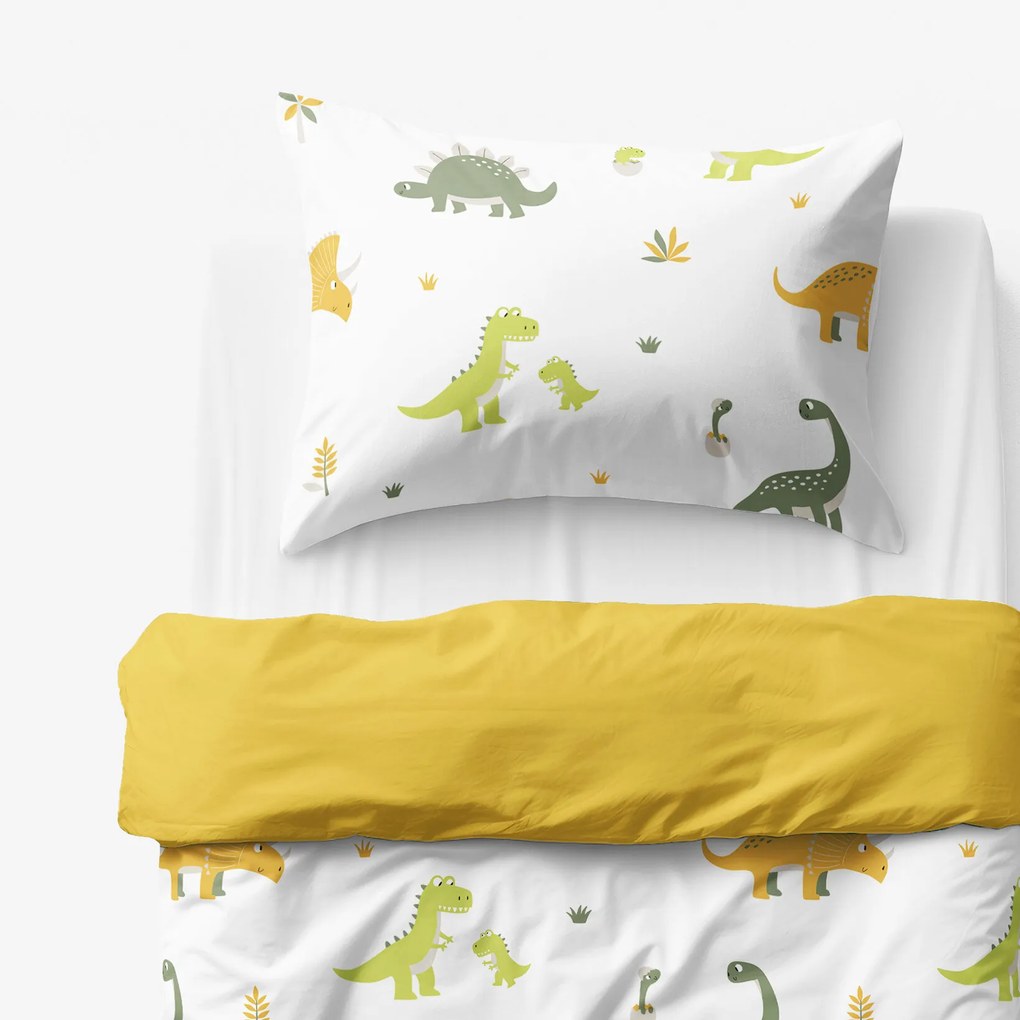Goldea detské bavlnené obliečky duo - dinosaurie dobrodružstvo s medovo žltou 150 x 200 a 50 x 60 cm