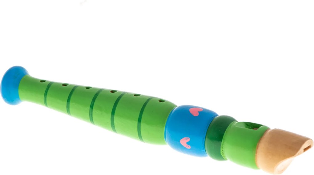 KIK Dřevěná dětská flétna 20 cm – zelená | hudební nástroj pro začátečníky