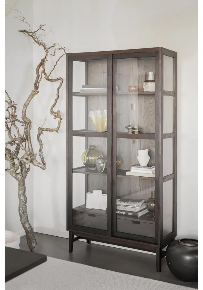 Hnedá vitrína v dekore duba s posuvnými dverami 100x203 cm Hazelton – Rowico