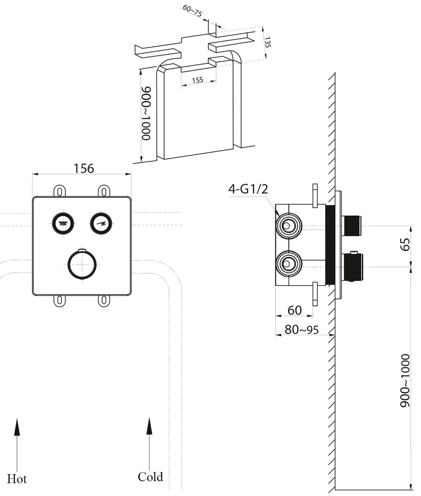 Sapho Sapho, SMARTSELECT podomietková sprchová batéria, box, 2 vývody, čierna mat, RP042B