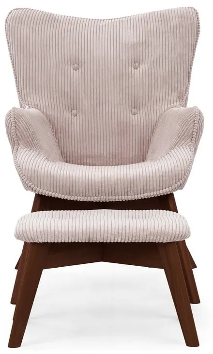 Svetloružové menčestrové kreslo s podnožkou Niko – Ropez