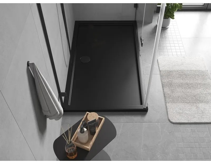 Mexen, Mexen Flow obdĺžniková sprchová vanička slim 150 x 85 cm, čierna matná, 46R708515